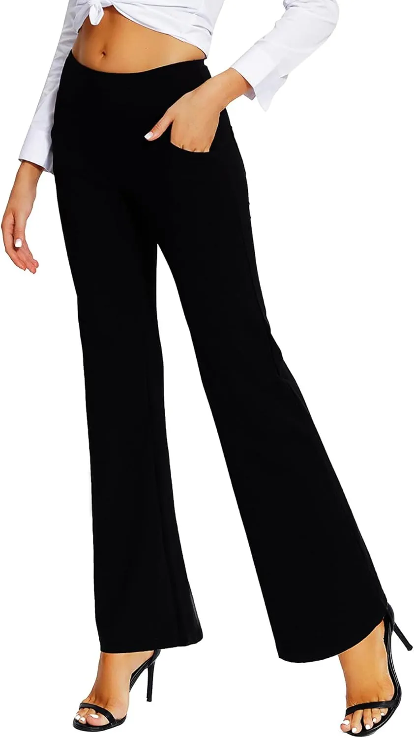 Black Flare Leggings with Pockets for Women Tummy Control Bootcut Yoga Pants