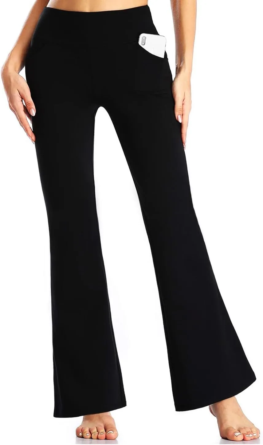 Black Flare Leggings with Pockets for Women Tummy Control Bootcut Yoga Pants
