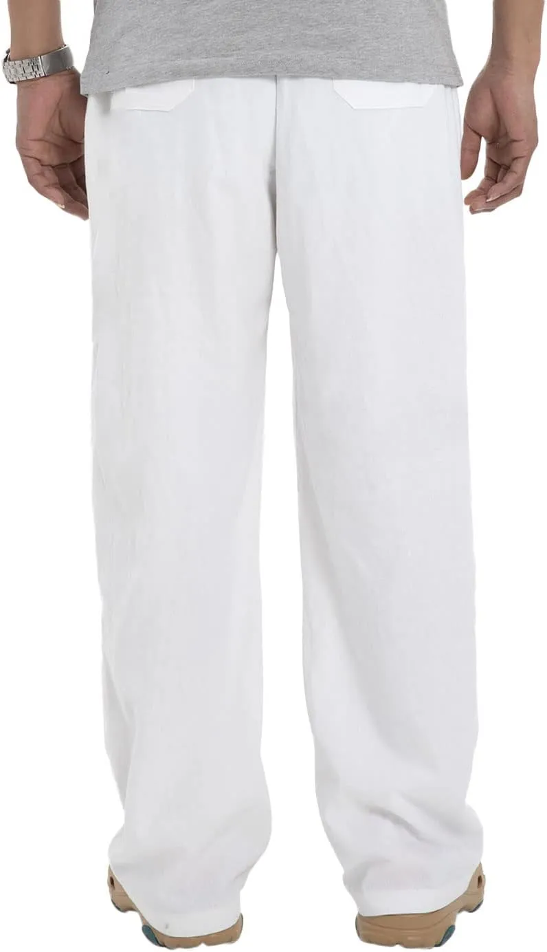 Bonnorth Men's Linen Loose Drawstring Elastic Waist Wide Leg Solid Casual Pants