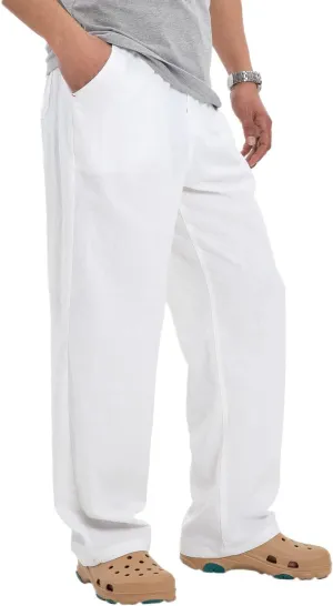 Bonnorth Men's Linen Loose Drawstring Elastic Waist Wide Leg Solid Casual Pants