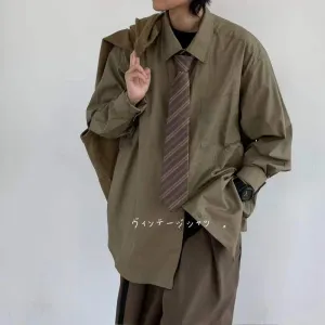 Bonsir  Men's Japanese Style Fashion Trend Long Sleeves Shirts Vintage Solid Color Work Shirt Khaki Color Clothes Coats Size S-2XL