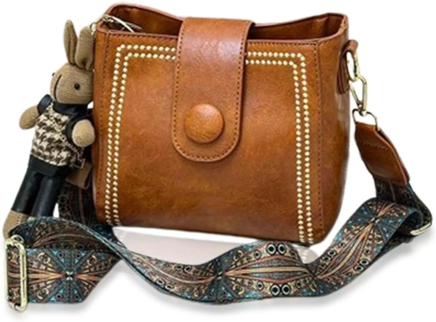 Bootara Bucket Bag, Women's Vintage Bunny Charm Bucket Bag, Lightweight Waterproof Purse with Adjustable Strap