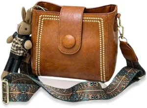 Bootara Bucket Bag, Women's Vintage Bunny Charm Bucket Bag, Lightweight Waterproof Purse with Adjustable Strap