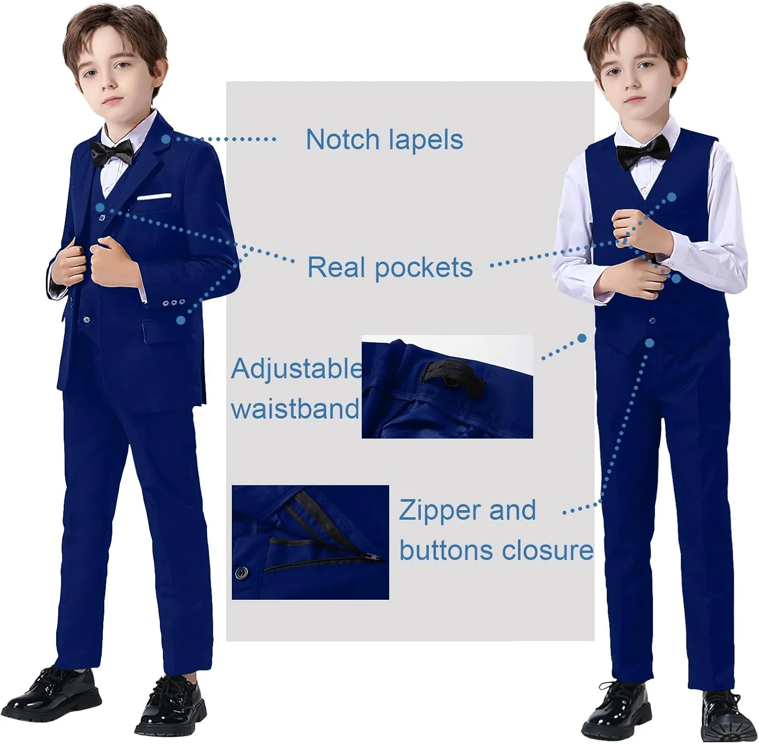 Boy Suits 5 Pieces Formal Suit Set with Adjustable Waist Kids Dress Suit for Wedding Prom