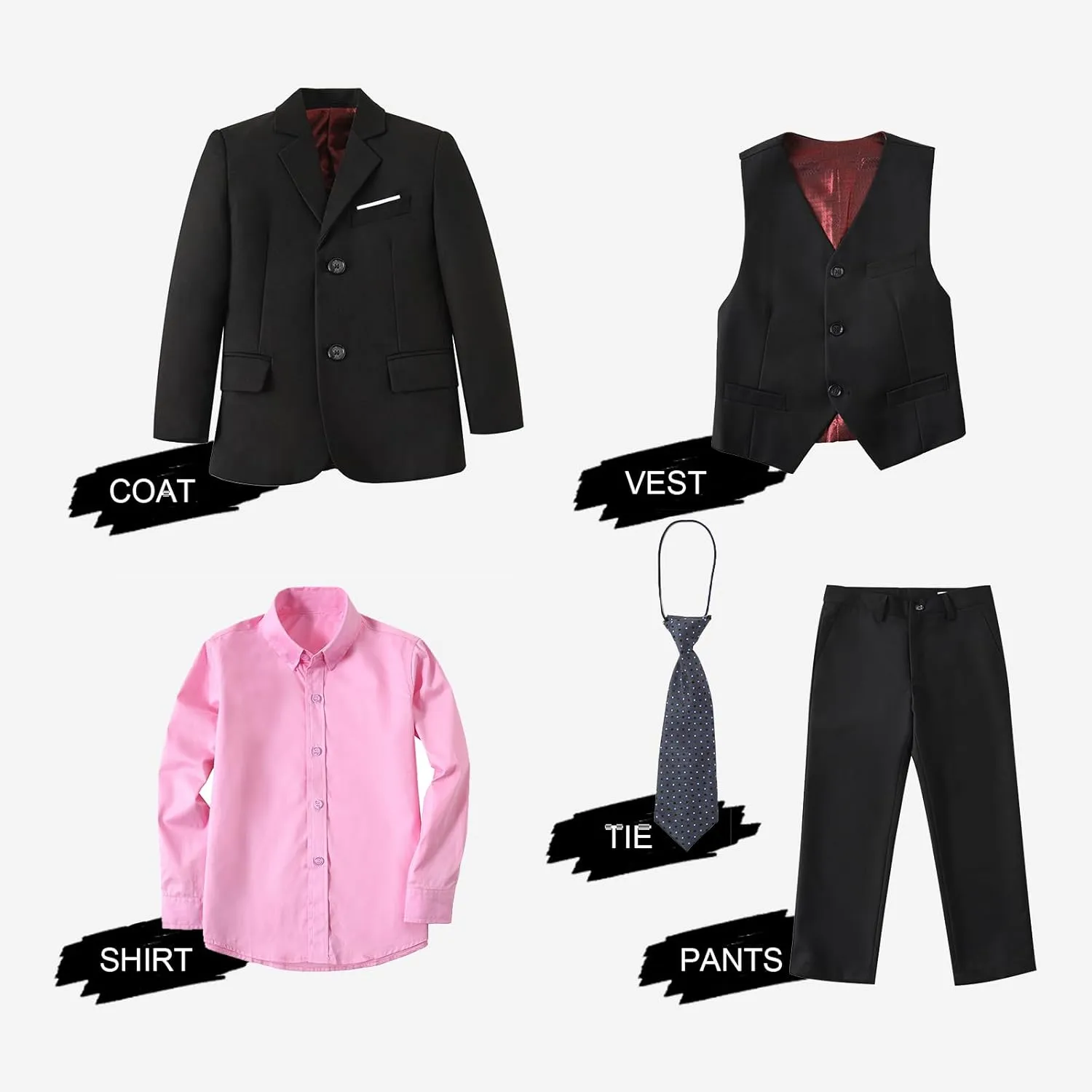 Boys Suit Slim Fit 5 Piece for Kids Toddler Suit Wedding Outfit for Teenage Boys Formal Tuxedo Set