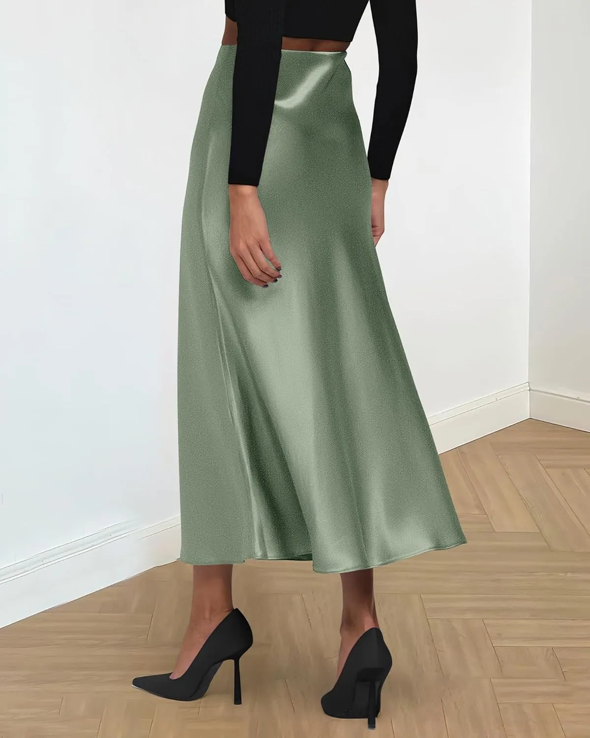 BTFBM 2025 Women Summer Spring Long Satin Skirt Silk Elegant High Waist Cocktail Party Wedding Flowy A-Line Midi Skirts