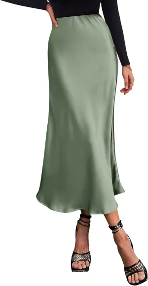 BTFBM 2025 Women Summer Spring Long Satin Skirt Silk Elegant High Waist Cocktail Party Wedding Flowy A-Line Midi Skirts