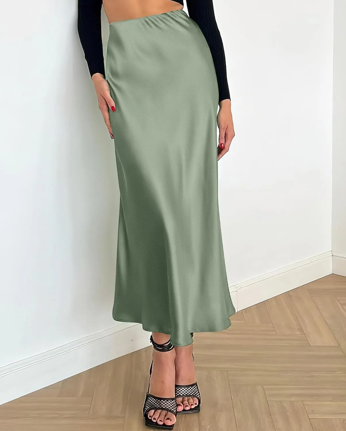 BTFBM 2025 Women Summer Spring Long Satin Skirt Silk Elegant High Waist Cocktail Party Wedding Flowy A-Line Midi Skirts