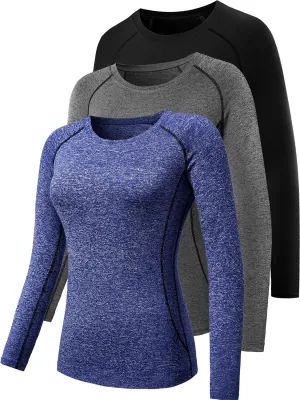 CADMUS 1 or 3 Pack Workout Long Sleeve Shirts for Women Dry Fit Compression Running Top