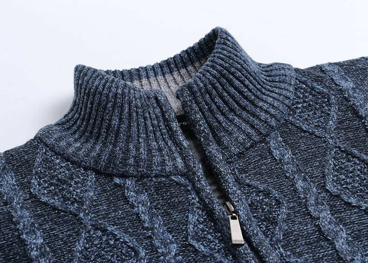 Cardigan Men's Long Sleeve Stand-up Collar Cardigan Fleece Jacket with Cable Knit Zipper Jacket Knitted Sweater