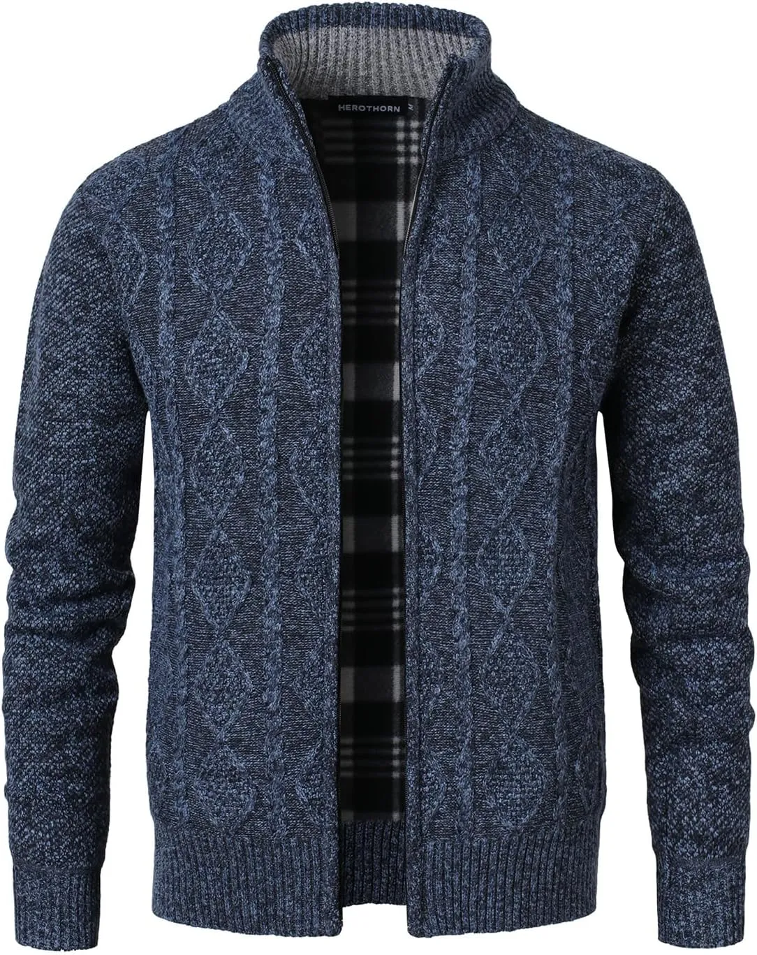 Cardigan Men's Long Sleeve Stand-up Collar Cardigan Fleece Jacket with Cable Knit Zipper Jacket Knitted Sweater