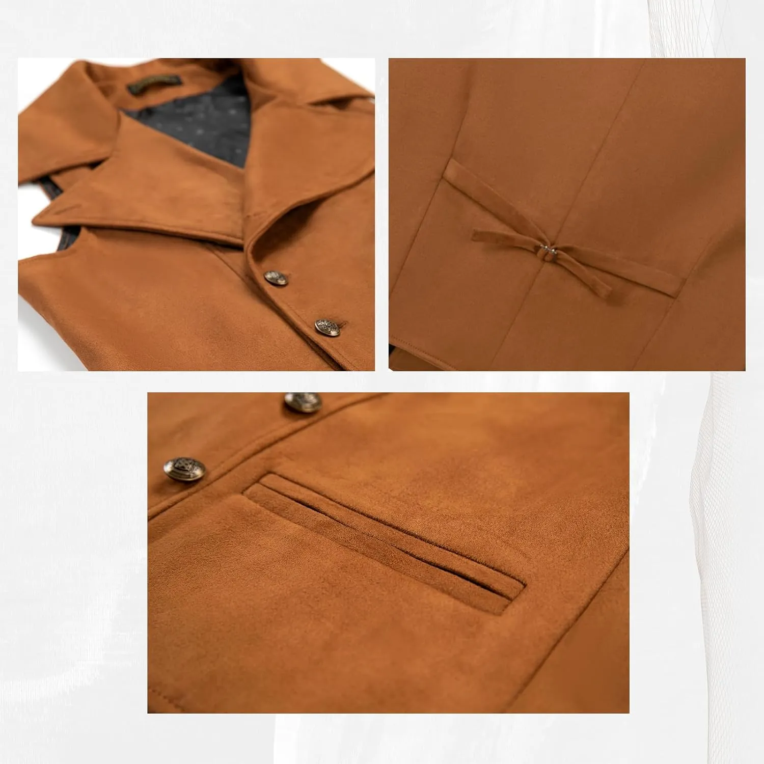 Ceehuteey Mens Suit Suede Double Breasted Vest Classic Groomsmen Wedding Waistcoat Leather Big Lapel