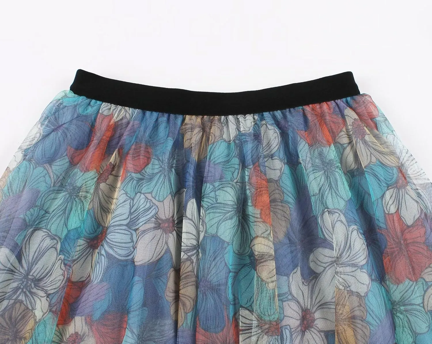 ChicVibes Women's Long Tulle Casual Boho Floral Printed Elastic High Waist Maxi Skirts