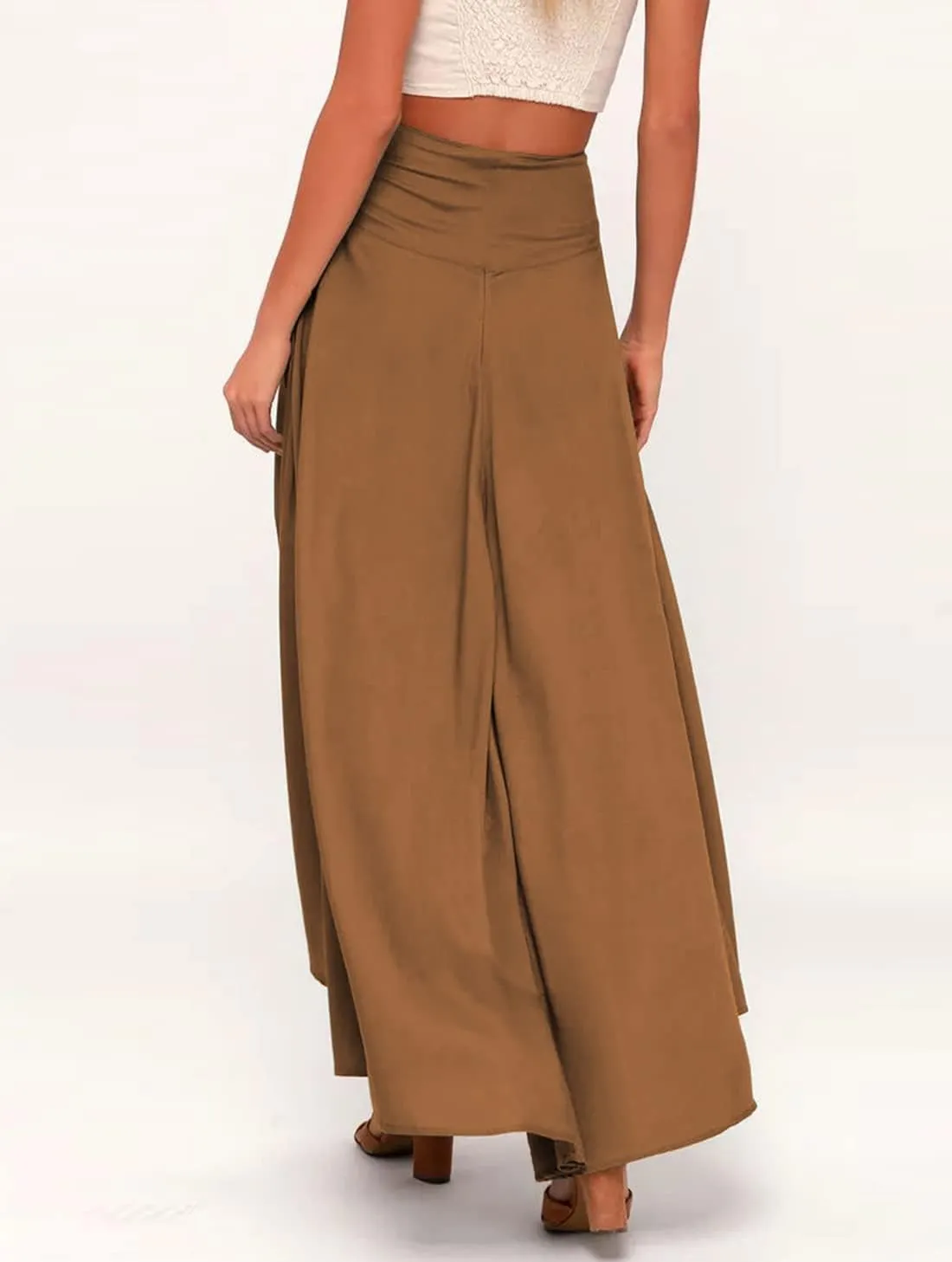 chouyatou Womens Asymmetrical High Low Ruffle Hem Split Maxi Skirts High Wait Flounce Skirt