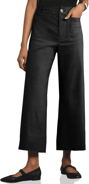 Cicy Bell Womens Cropped Wide Leg Pants High Waisted Stretchy Flare Pants Casual Baggy Trousers