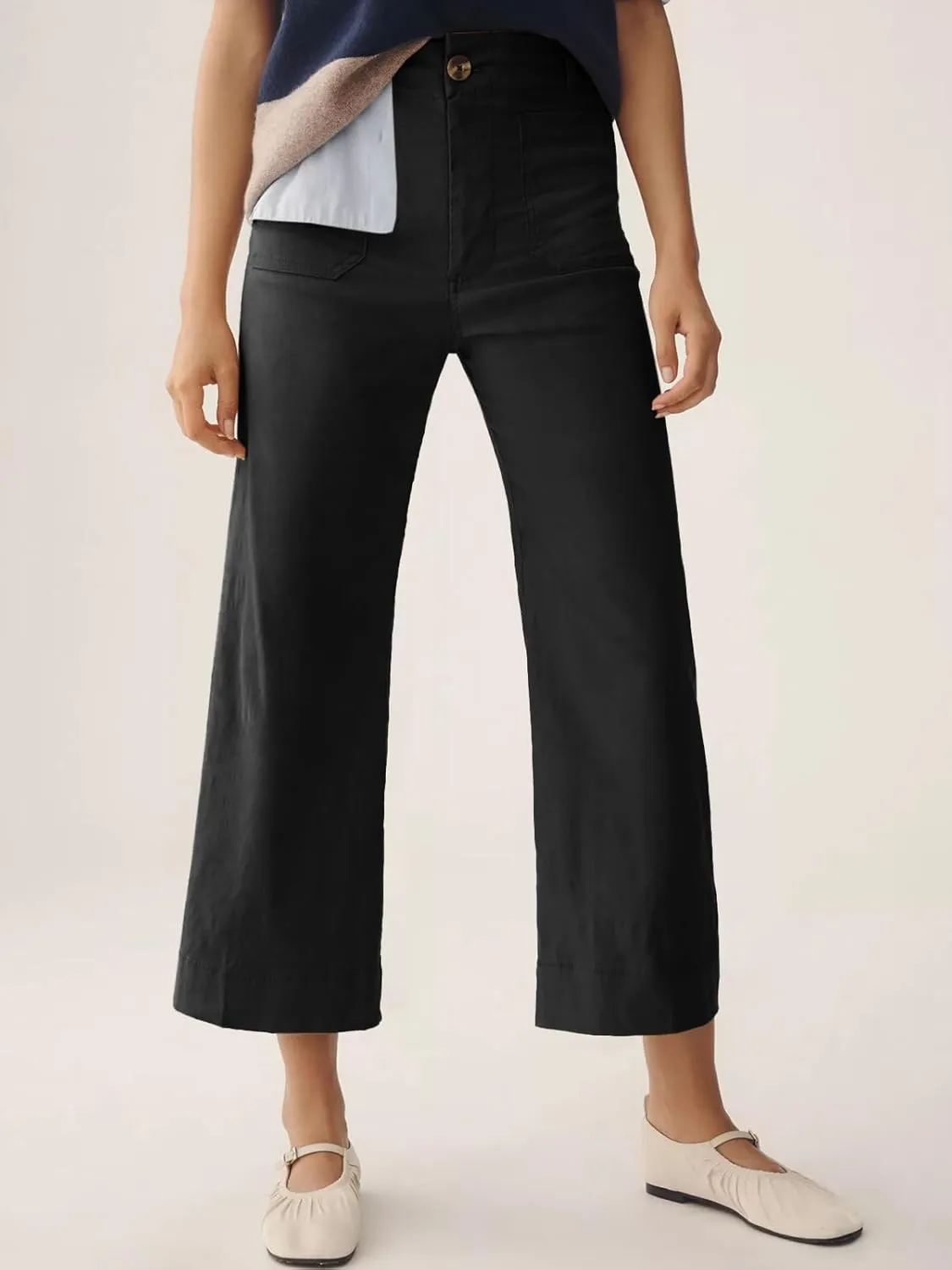 Cicy Bell Womens Cropped Wide Leg Pants High Waisted Stretchy Flare Pants Casual Baggy Trousers