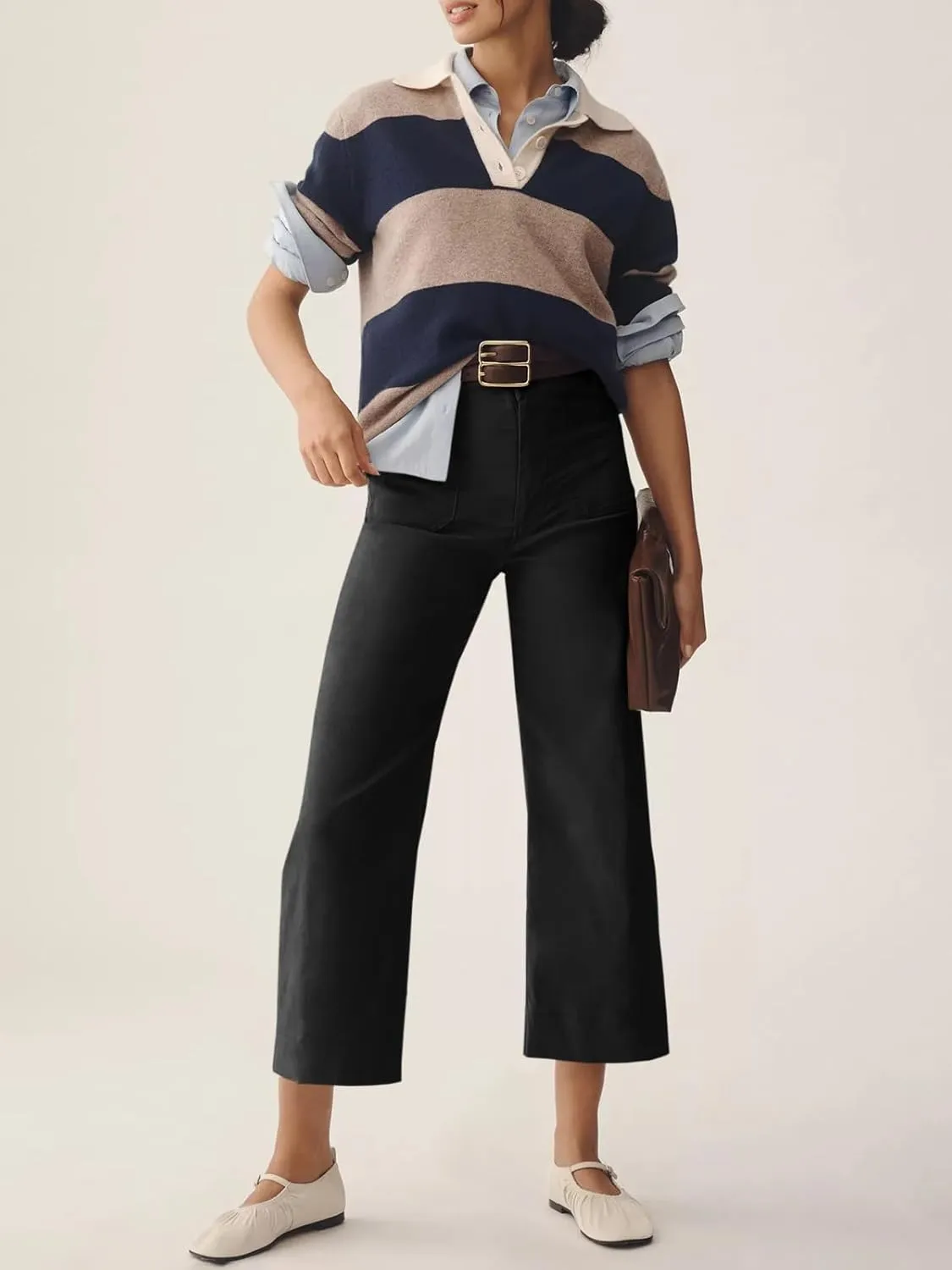 Cicy Bell Womens Cropped Wide Leg Pants High Waisted Stretchy Flare Pants Casual Baggy Trousers