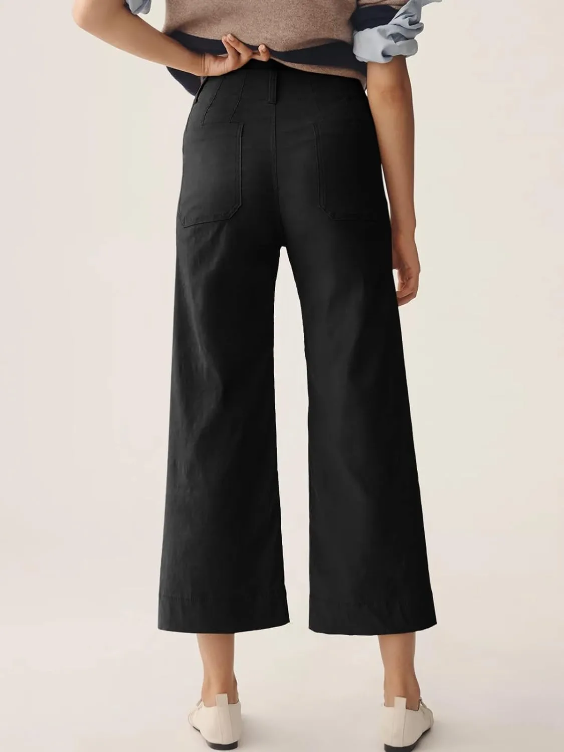 Cicy Bell Womens Cropped Wide Leg Pants High Waisted Stretchy Flare Pants Casual Baggy Trousers