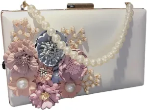 Clutch Purses for Women Elegant Pearl Flower White Flat Flap Clutch Bag for Wedding Banquets and Special Events
