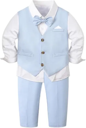 Cromoncent Boy Cotton and Linen Gentleman Suit, Shirt   Pants   Vest, 3 Months - 9 Years