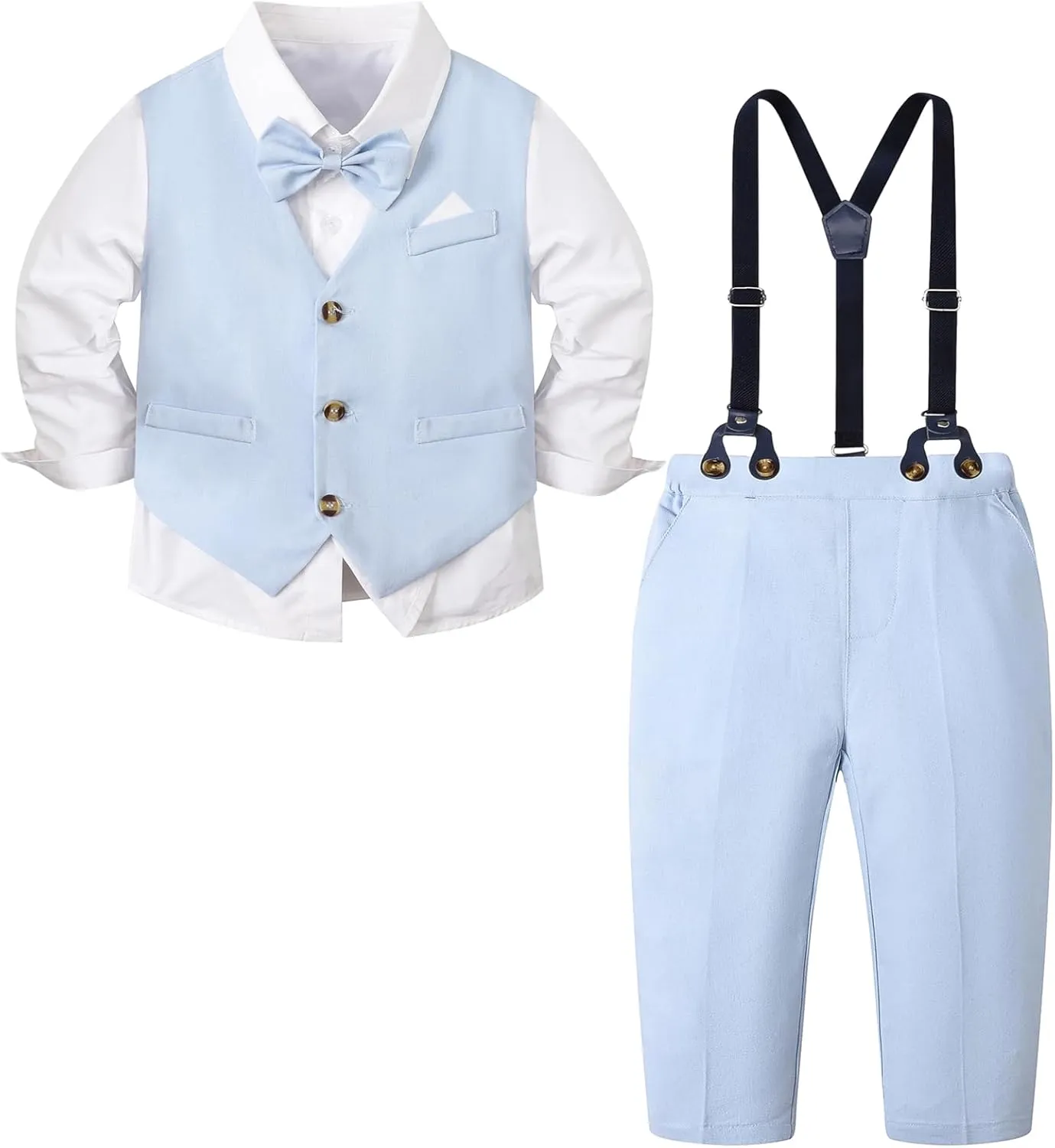 Cromoncent Boy Cotton and Linen Gentleman Suit, Shirt   Pants   Vest, 3 Months - 9 Years