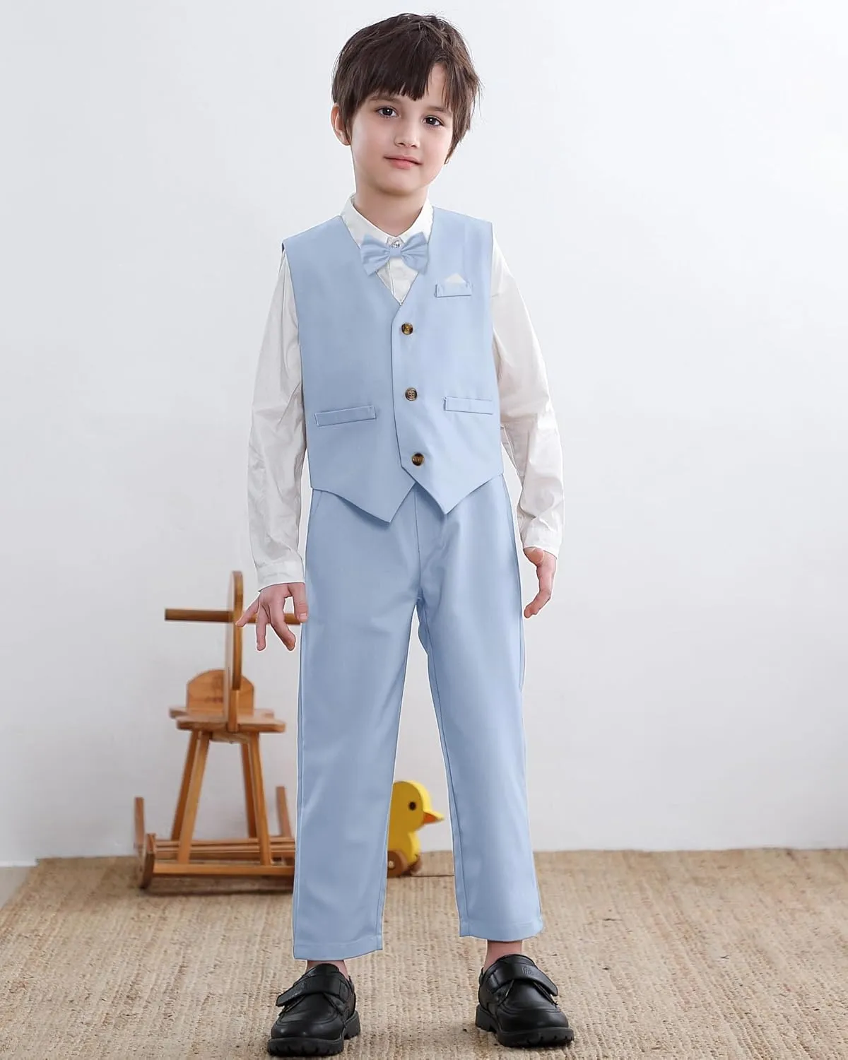 Cromoncent Boy Cotton and Linen Gentleman Suit, Shirt   Pants   Vest, 3 Months - 9 Years