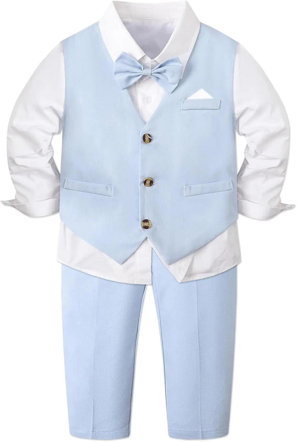 Cromoncent Boy Cotton and Linen Gentleman Suit, Shirt   Pants   Vest, 3 Months - 9 Years