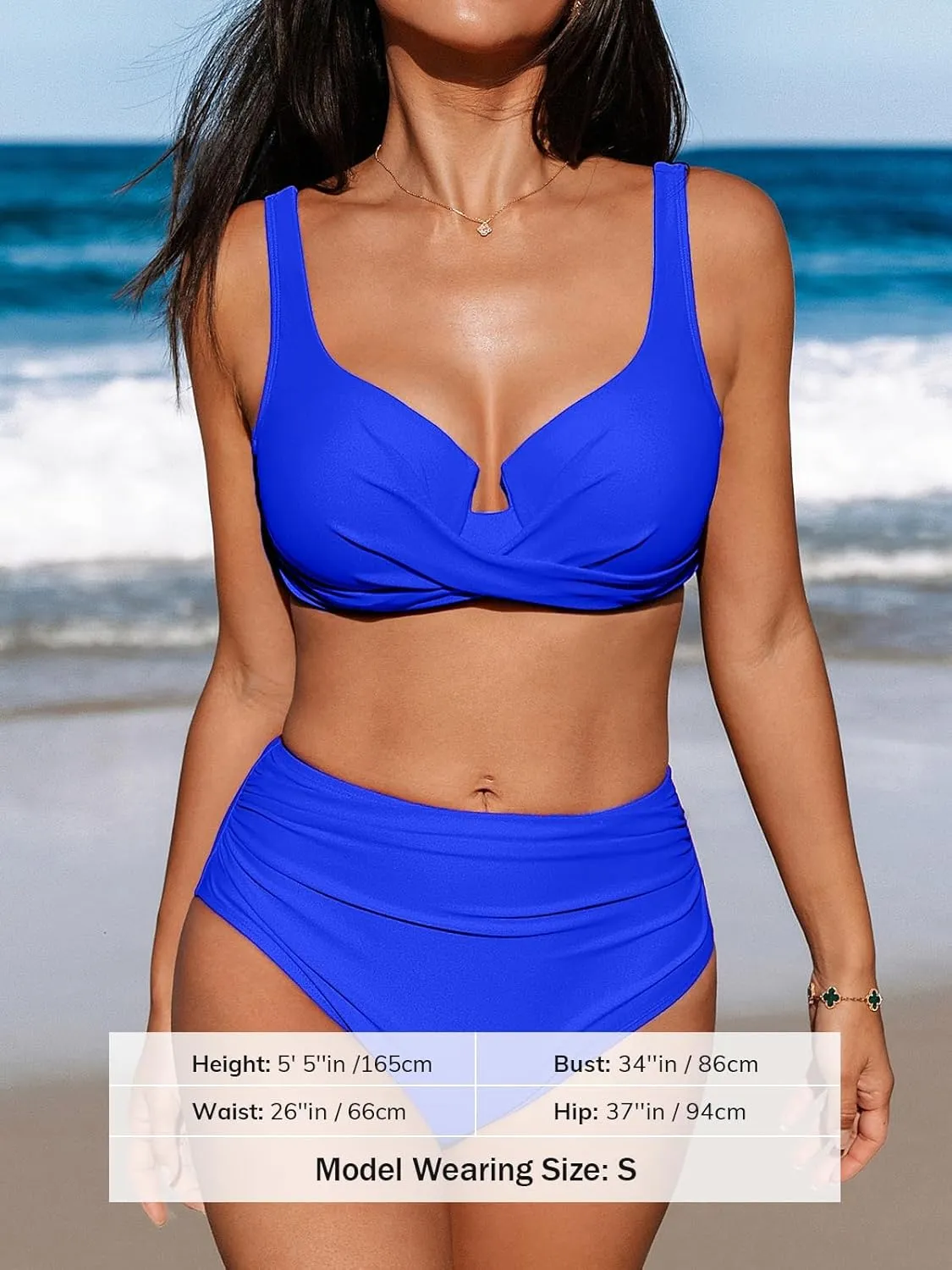 CUPSHE Women's Bikini Sets High Waisted Swimsuit Underwire Adjustable Straps Twisted Hook Full Coverage Bottom