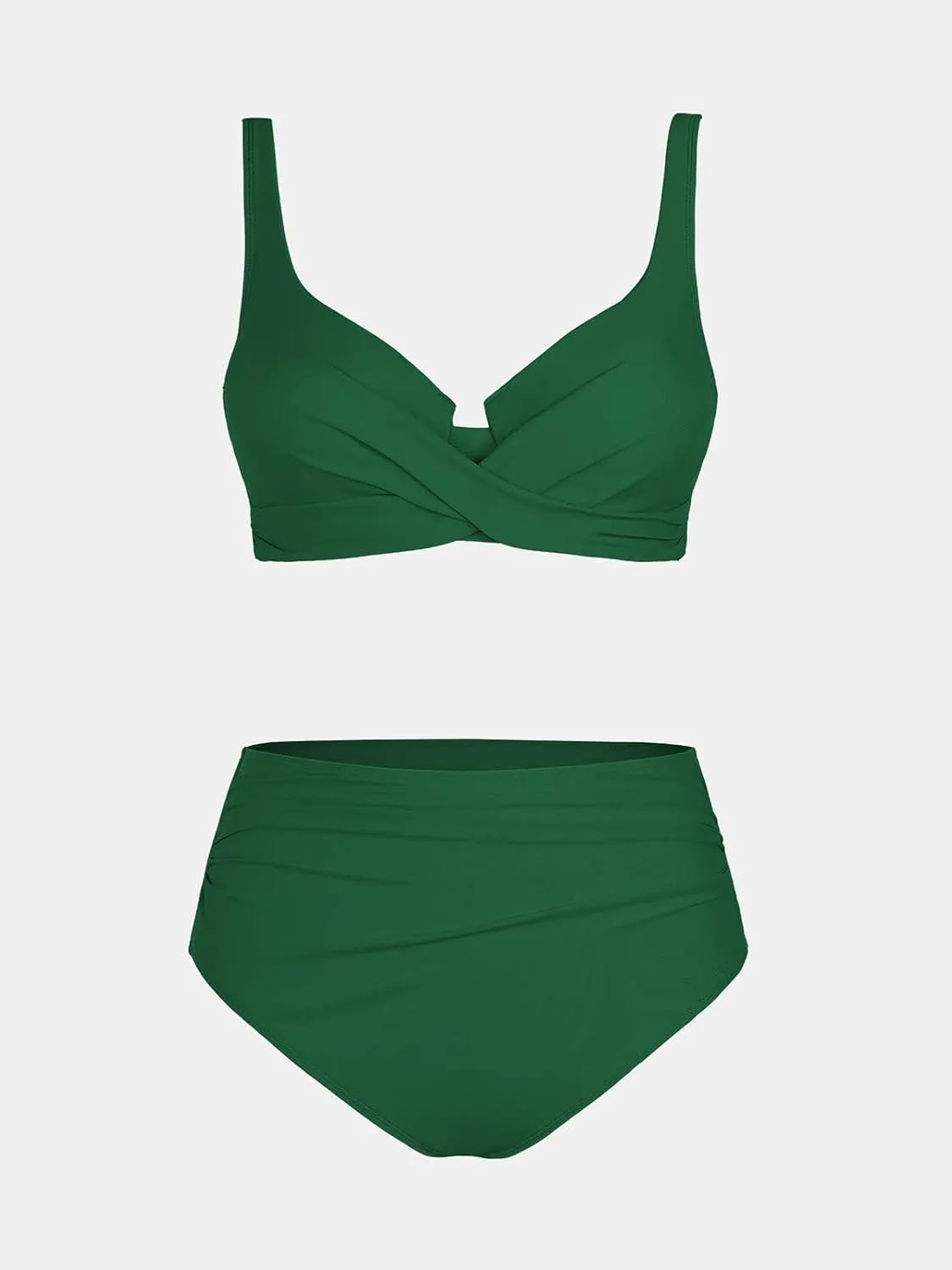 CUPSHE Women's Bikini Sets High Waisted Swimsuit Underwire Adjustable Straps Twisted Hook Full Coverage Bottom