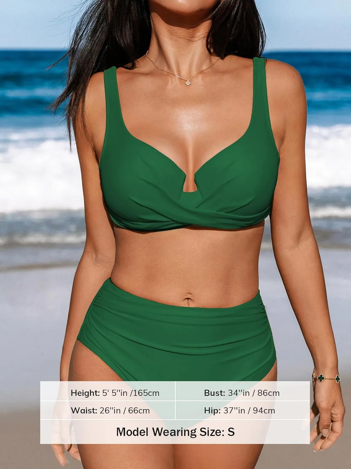CUPSHE Women's Bikini Sets High Waisted Swimsuit Underwire Adjustable Straps Twisted Hook Full Coverage Bottom