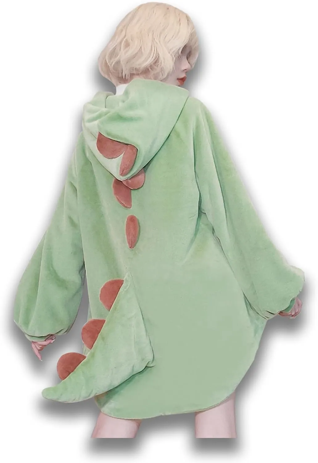 Cute Women Dinasour Hooded Cloak Winter Plush Pajamas Christmas Halloween Costumes Fleece Robe