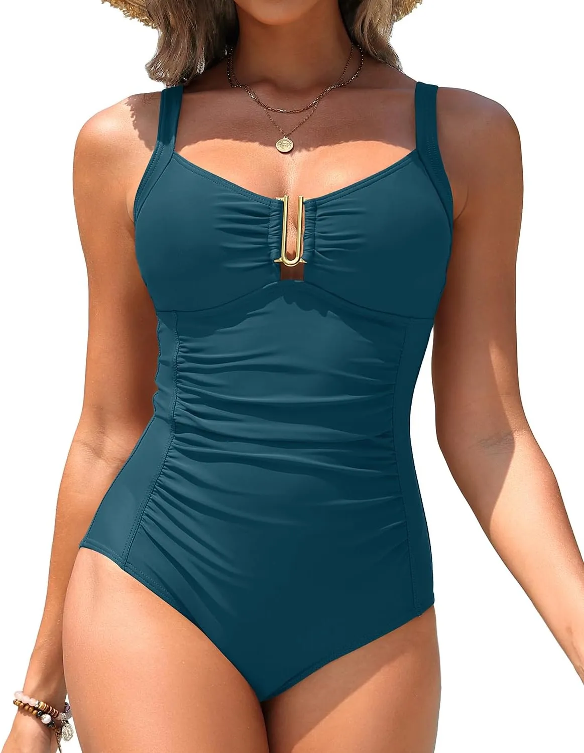 Daci Women Tummy Control One Piece Swimsuit - Ruched Bathing Suit Full Coverage Slimming V Wired Swimwear 2025