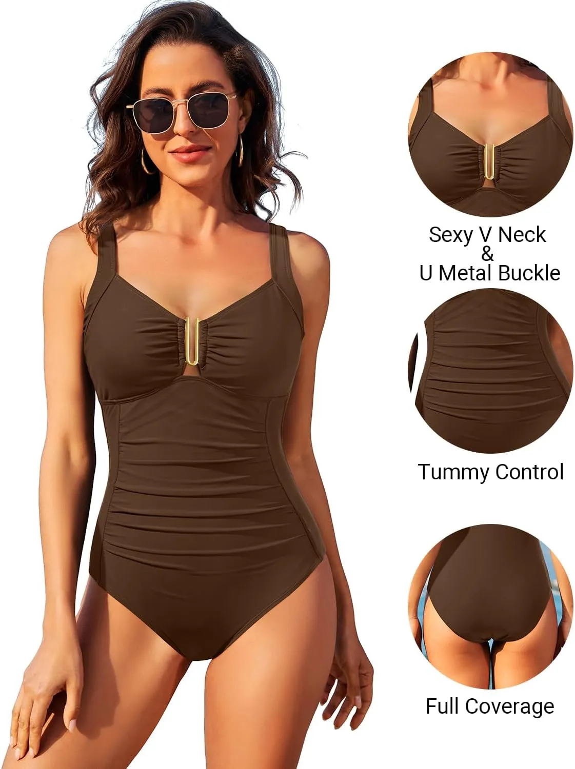Daci Women Tummy Control One Piece Swimsuit - Ruched Bathing Suit Full Coverage Slimming V Wired Swimwear 2025