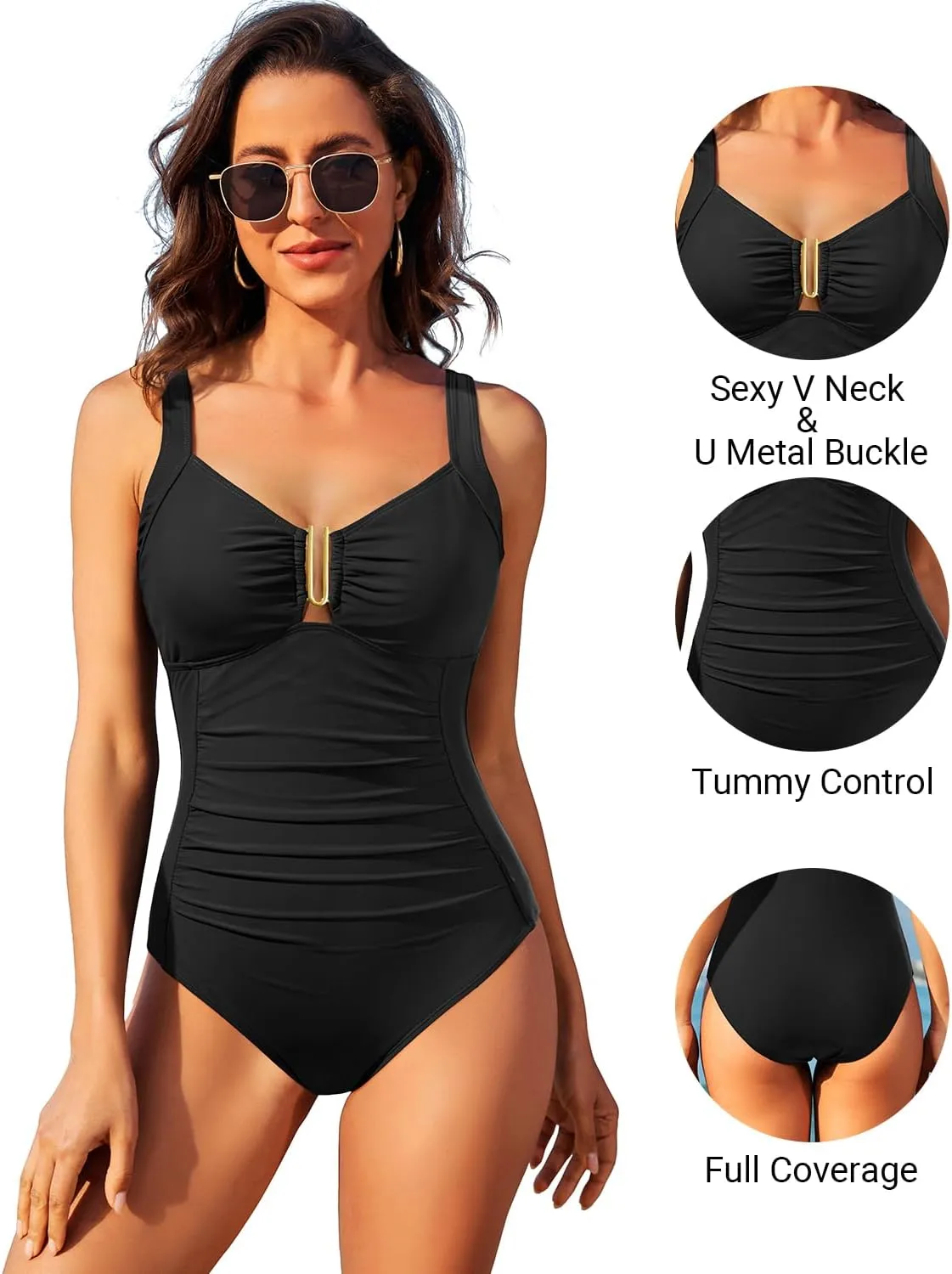 Daci Women Tummy Control One Piece Swimsuit - Ruched Bathing Suit Full Coverage Slimming V Wired Swimwear 2025