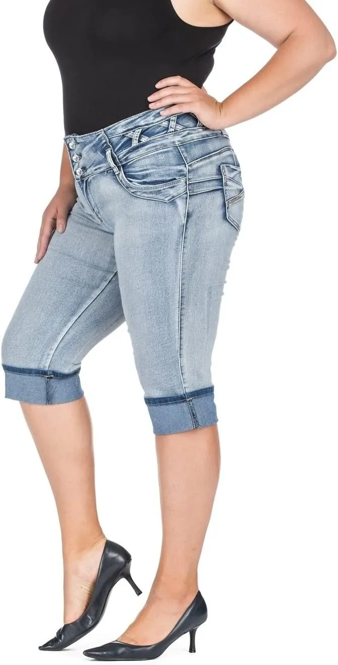 D&B by LA CHULA Women's Plus Size Blue Denim Jeans Bermuda Short/Capri Pants