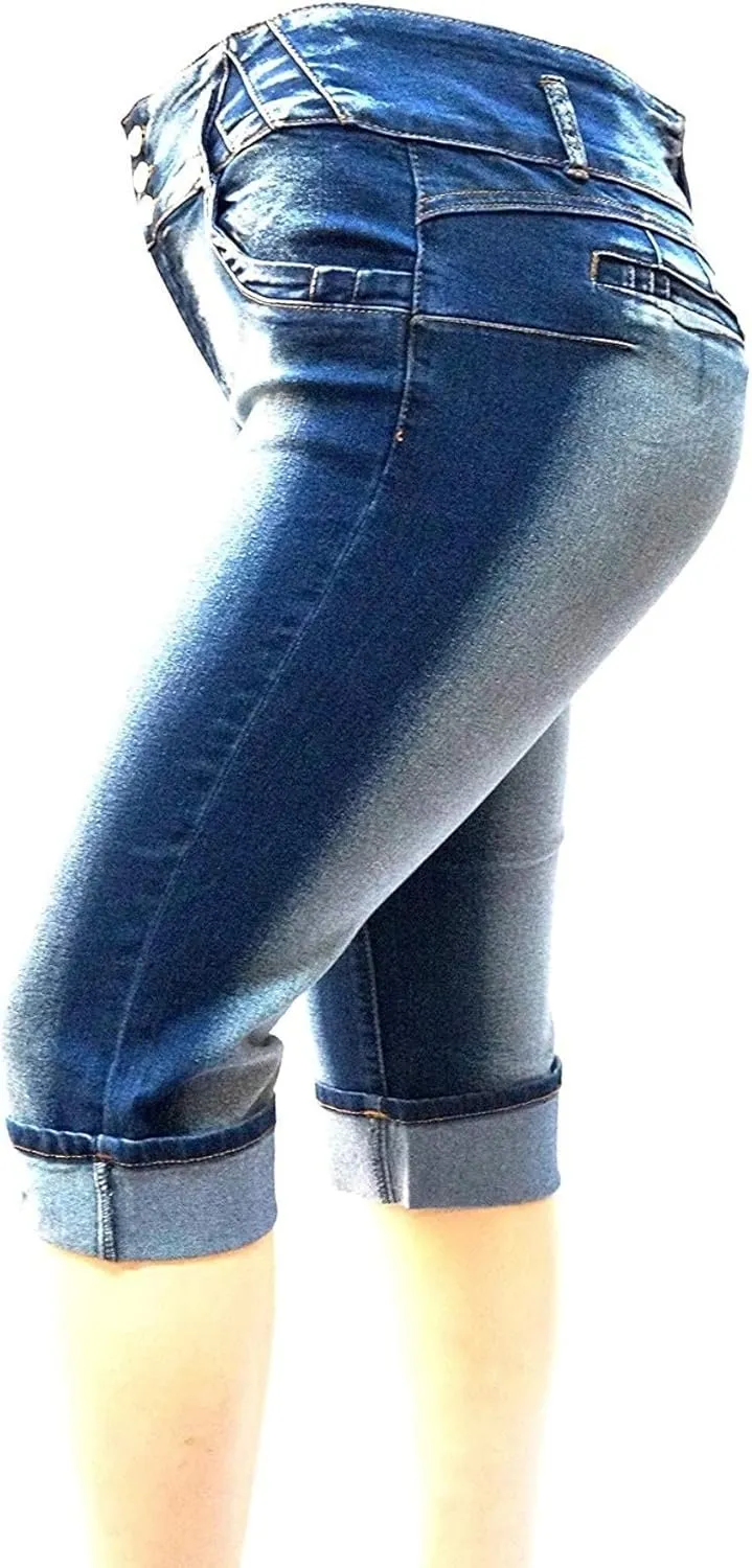 D&B by LA CHULA Women's Plus Size Blue Denim Jeans Bermuda Short/Capri Pants