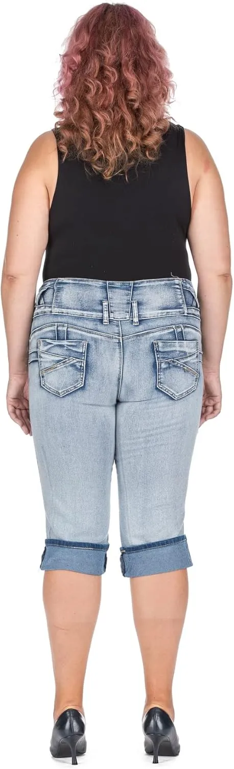 D&B by LA CHULA Women's Plus Size Blue Denim Jeans Bermuda Short/Capri Pants