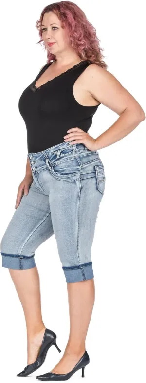 D&B by LA CHULA Women's Plus Size Blue Denim Jeans Bermuda Short/Capri Pants