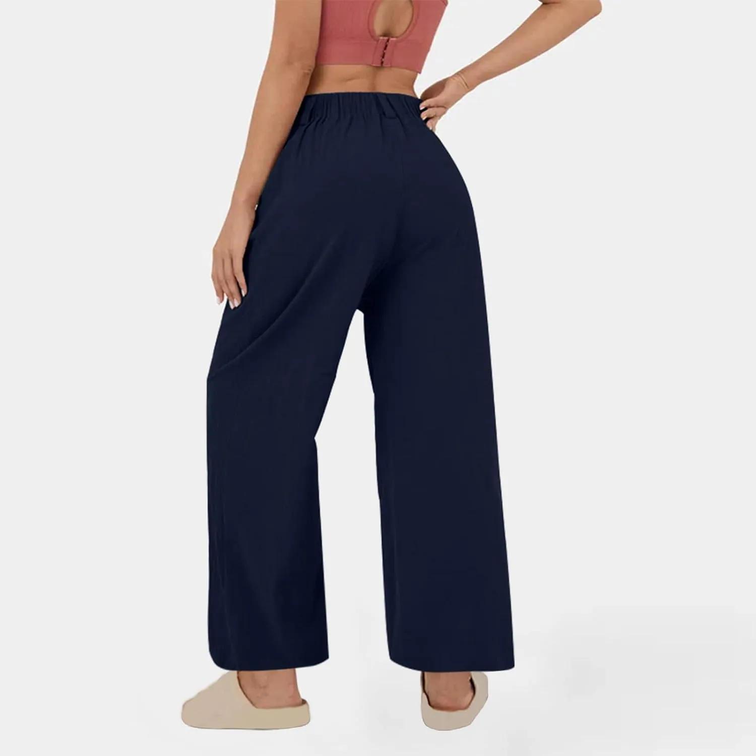 DASAYO Linen Pants for Women Dressy Casual High Waisted Cropped Palazzo Ladies Wide Leg Trousers with Pockets Summer Clothes