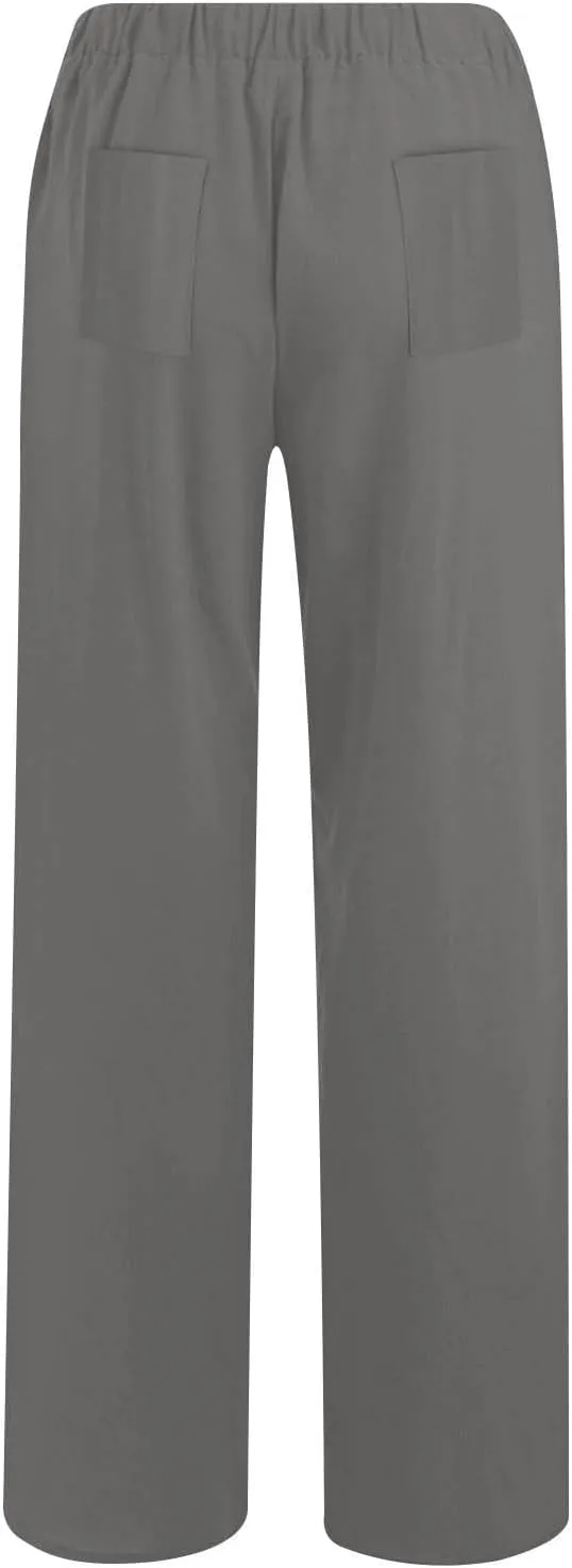 DASAYO Women's Summer Elastic Waist Cotton Linen Wide Leg Trousers Casual Loose Lounge Beach Palazzo Pants with Pockets