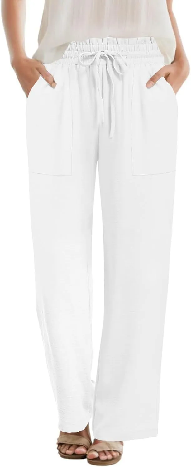 DB MOON Womens Wide Leg Pants Business Casual Outfits Loose High Waist Trouser with Pockets