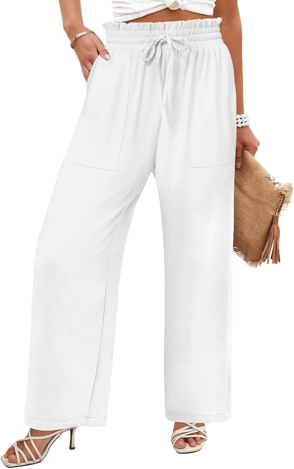 DB MOON Womens Wide Leg Pants Business Casual Outfits Loose High Waist Trouser with Pockets