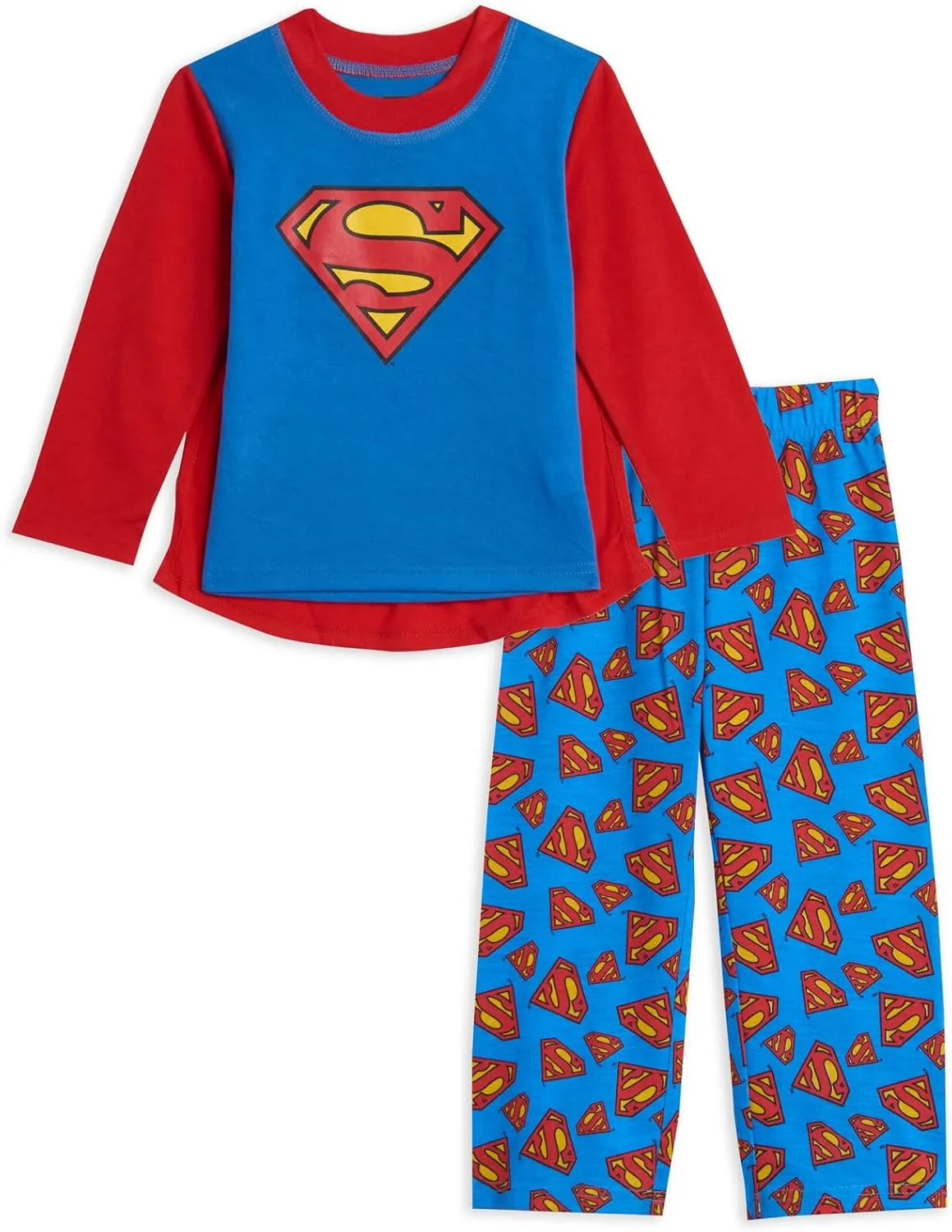 DC Comics Justice League Superman Batman Pajama Shirt Pants and Cape 3 Piece Set Toddler to Big Kid