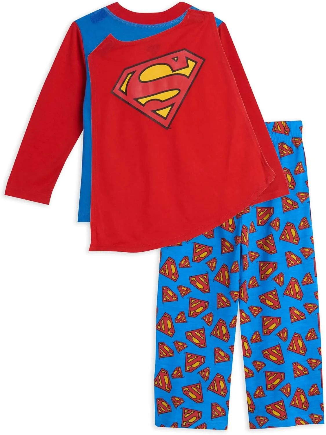 DC Comics Justice League Superman Batman Pajama Shirt Pants and Cape 3 Piece Set Toddler to Big Kid