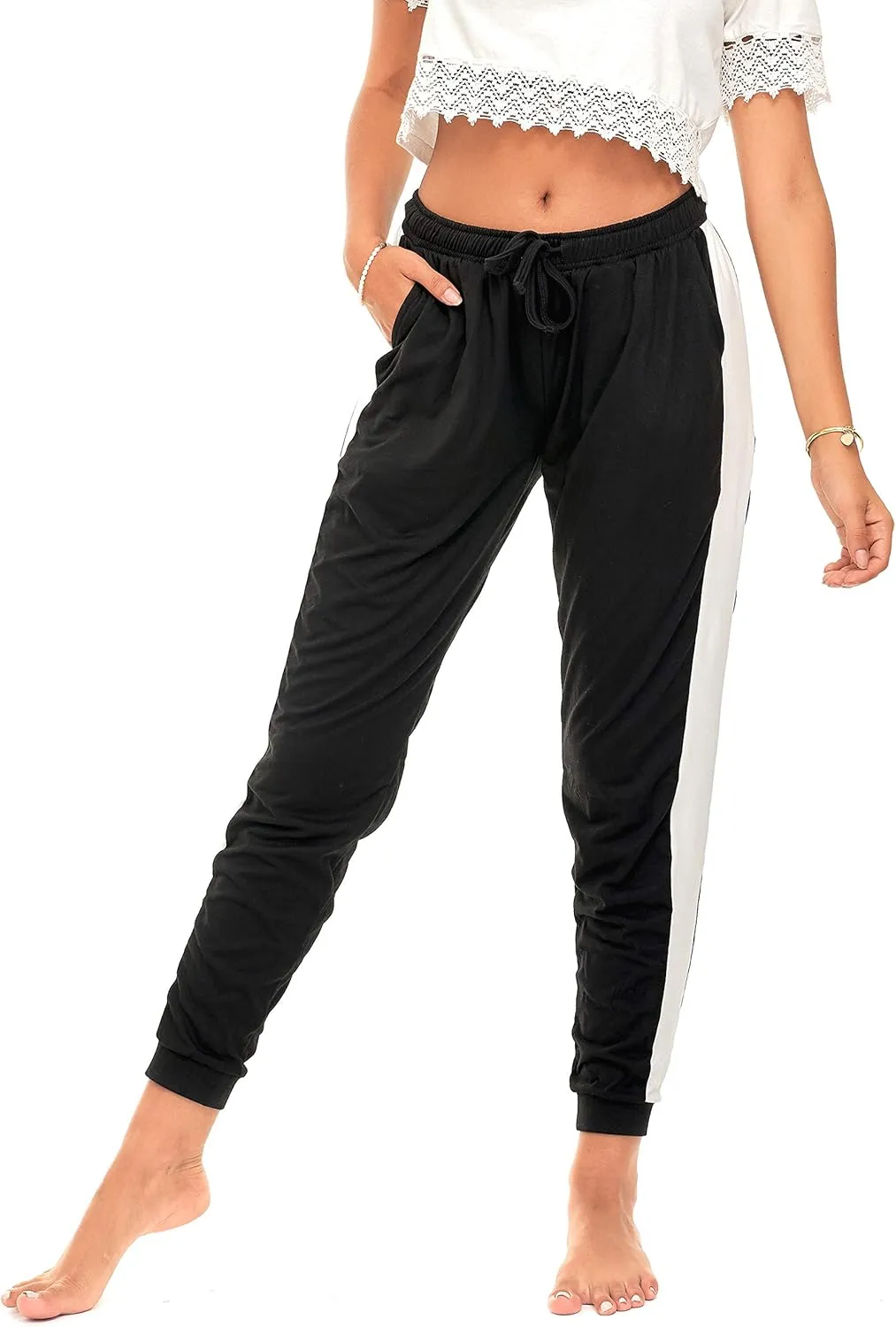 DEAR SPARKLE Jogger with Pockets for Women Drawstring Lightweight Sweats Yoga Lounge Pants   Plus Size (P7)