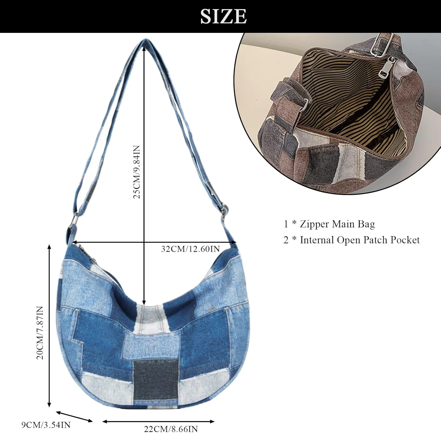 Denim Shoulder Bag, Jean Purses for Women Hobo Bag Y2K Patchwork Denim Tote Handbags