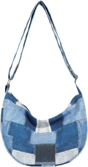 Denim Shoulder Bag, Jean Purses for Women Hobo Bag Y2K Patchwork Denim Tote Handbags