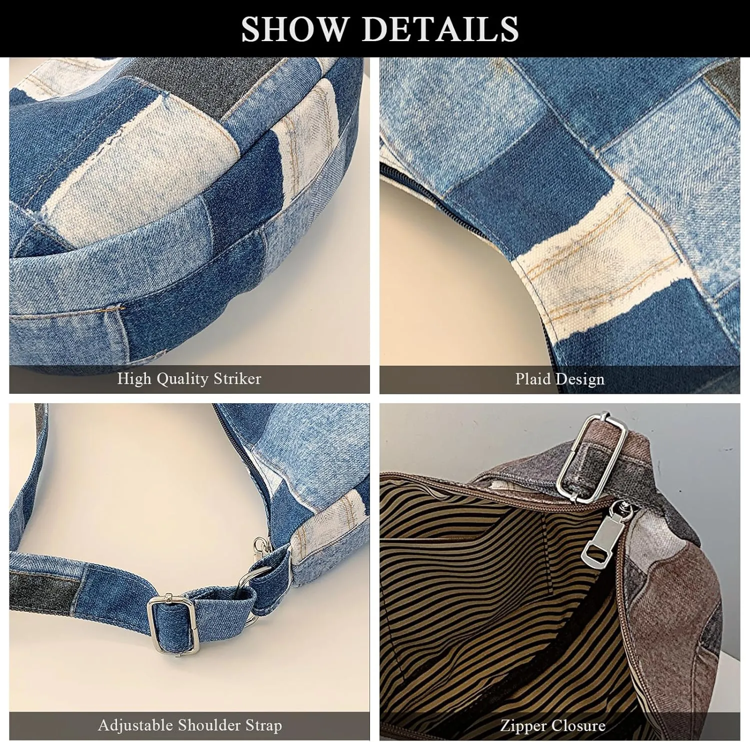 Denim Shoulder Bag, Jean Purses for Women Hobo Bag Y2K Patchwork Denim Tote Handbags