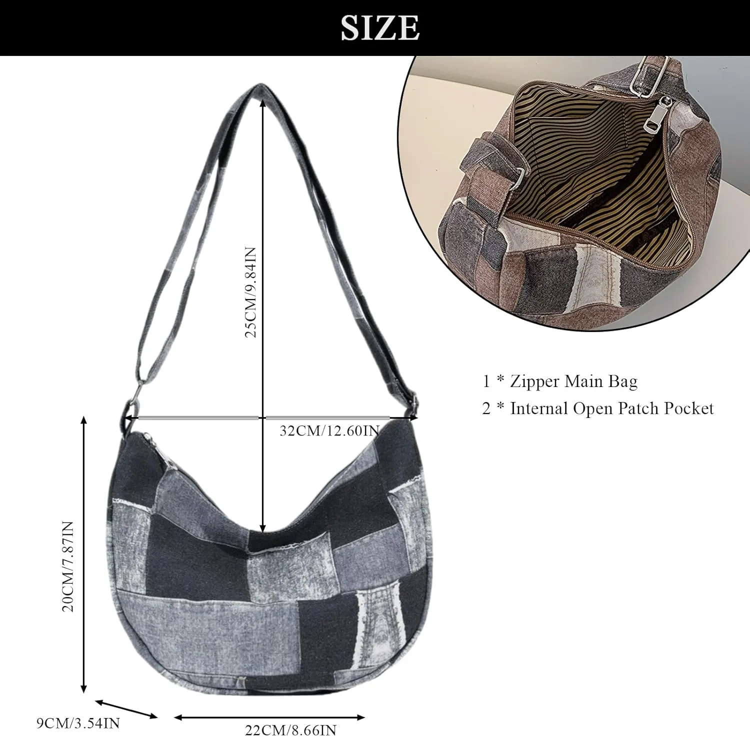 Denim Shoulder Bag, Jean Purses for Women Hobo Bag Y2K Patchwork Denim Tote Handbags
