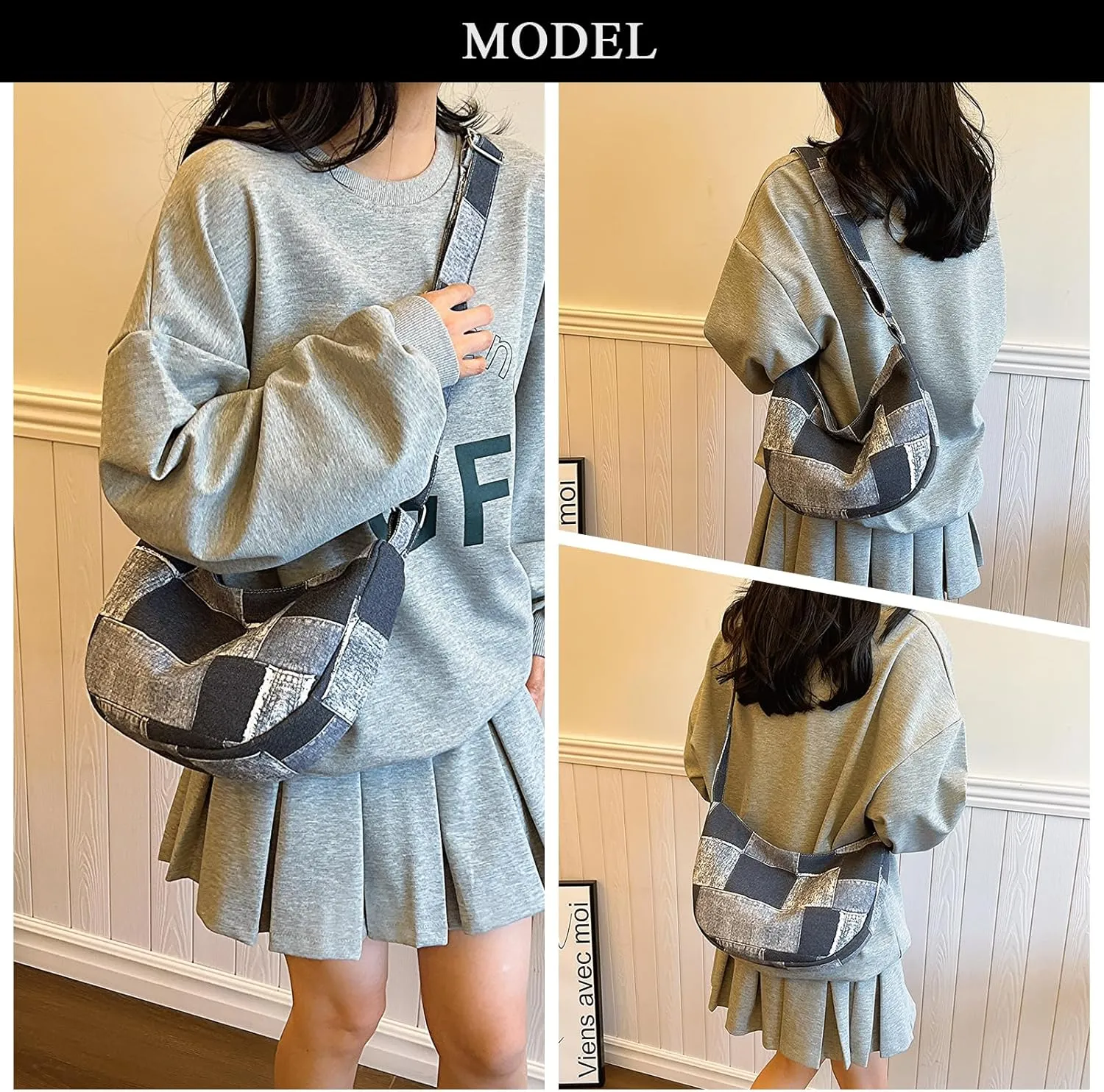 Denim Shoulder Bag, Jean Purses for Women Hobo Bag Y2K Patchwork Denim Tote Handbags